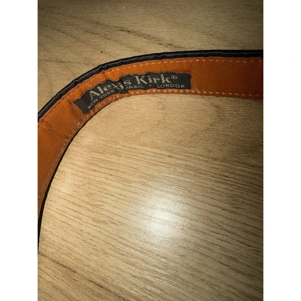 Vintage 1980s Alexis Kirk Gold Statement Satin Belt Leather 36-42